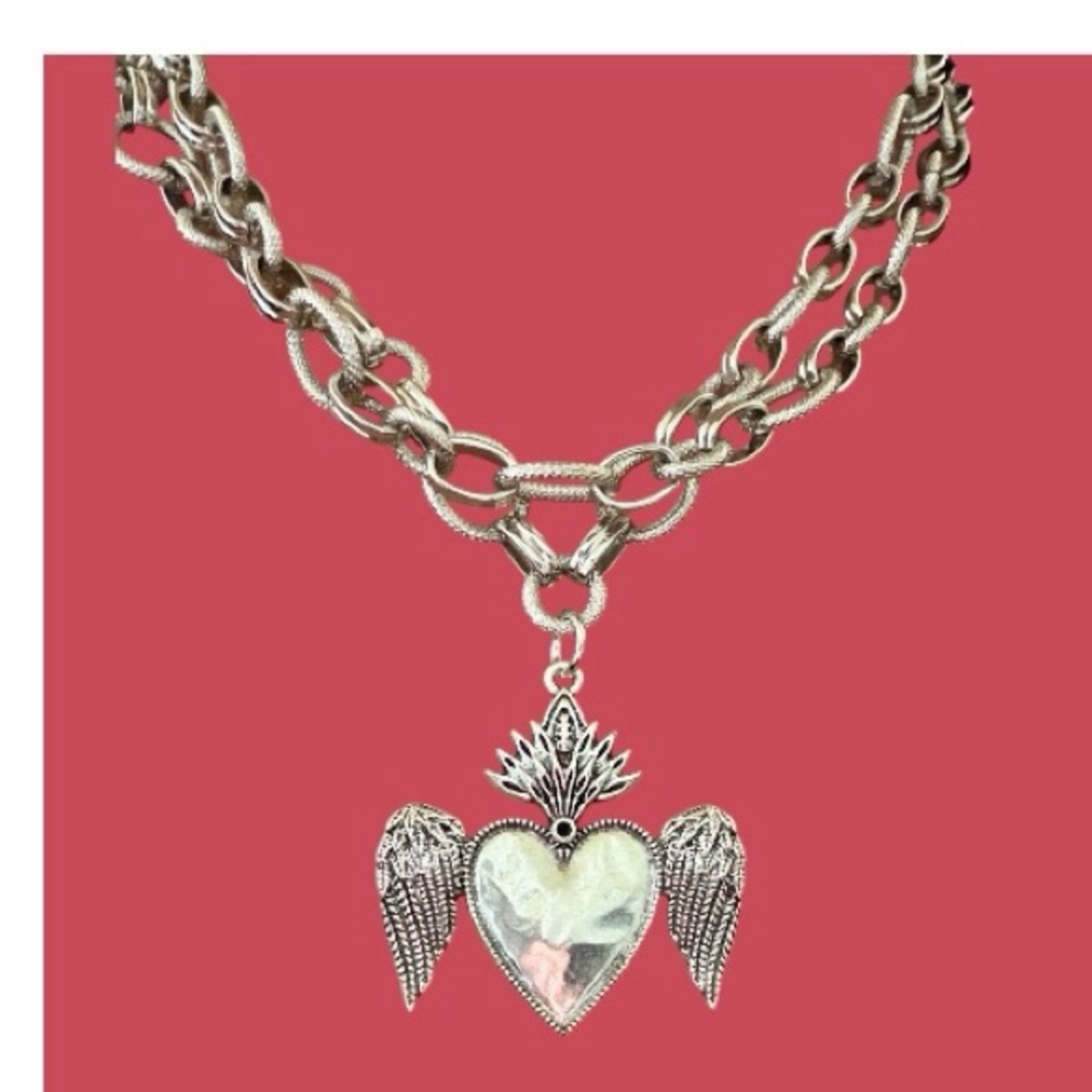 Silver Heart Wing Pendant Necklace